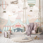 Pastel Circus Wallpaper : Carnival Tents and Balloons Kids Mural - View 4