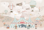 Pastel Circus Wallpaper : Carnival Tents and Balloons Kids Mural - flat design