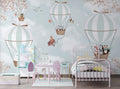 Animal Balloon Ride Wallpaper : Pandas and Foxes in the Clouds Mural