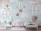 Animal Balloon Ride Wallpaper : Pandas and Foxes in the Clouds Mural