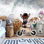 Dressed Up Dogs Wallpaper : Painted Puppies in Hats Mural