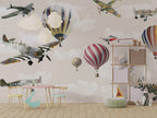 Vintage Planes and Balloons Wallpaper : Aviation Sky Kids Mural