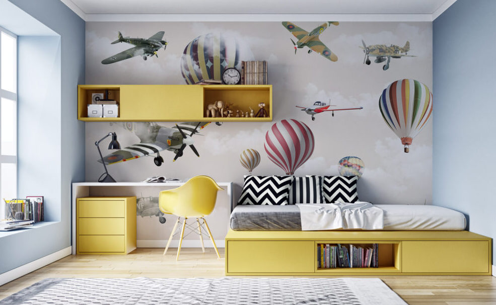 Vintage Planes and Balloons Wallpaper : Aviation Sky Kids Mural - View 2