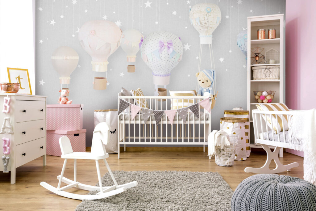 Teddy Bear Balloons Wallpaper : Pastel Starry Nursery Mural - View 5