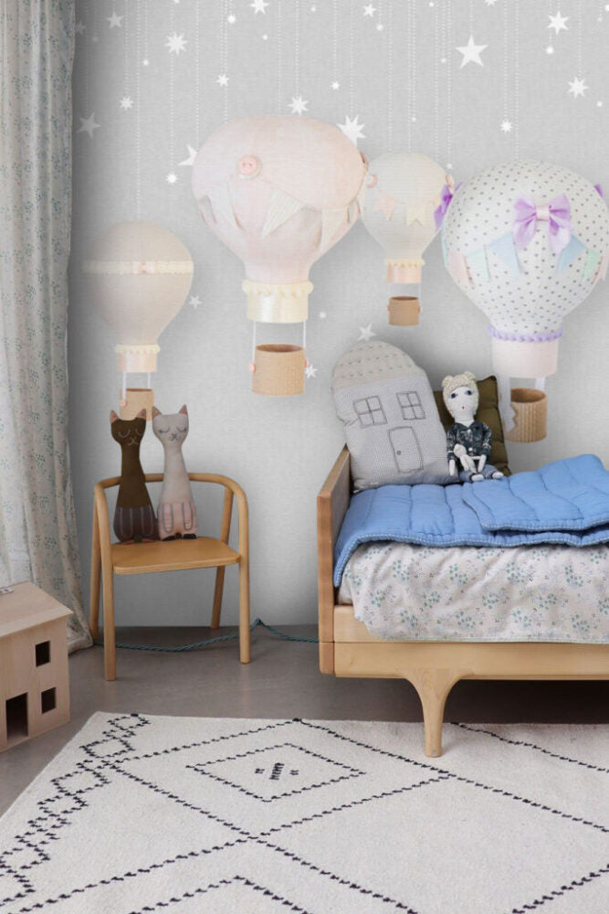 Teddy Bear Balloons Wallpaper : Pastel Starry Nursery Mural - View 3