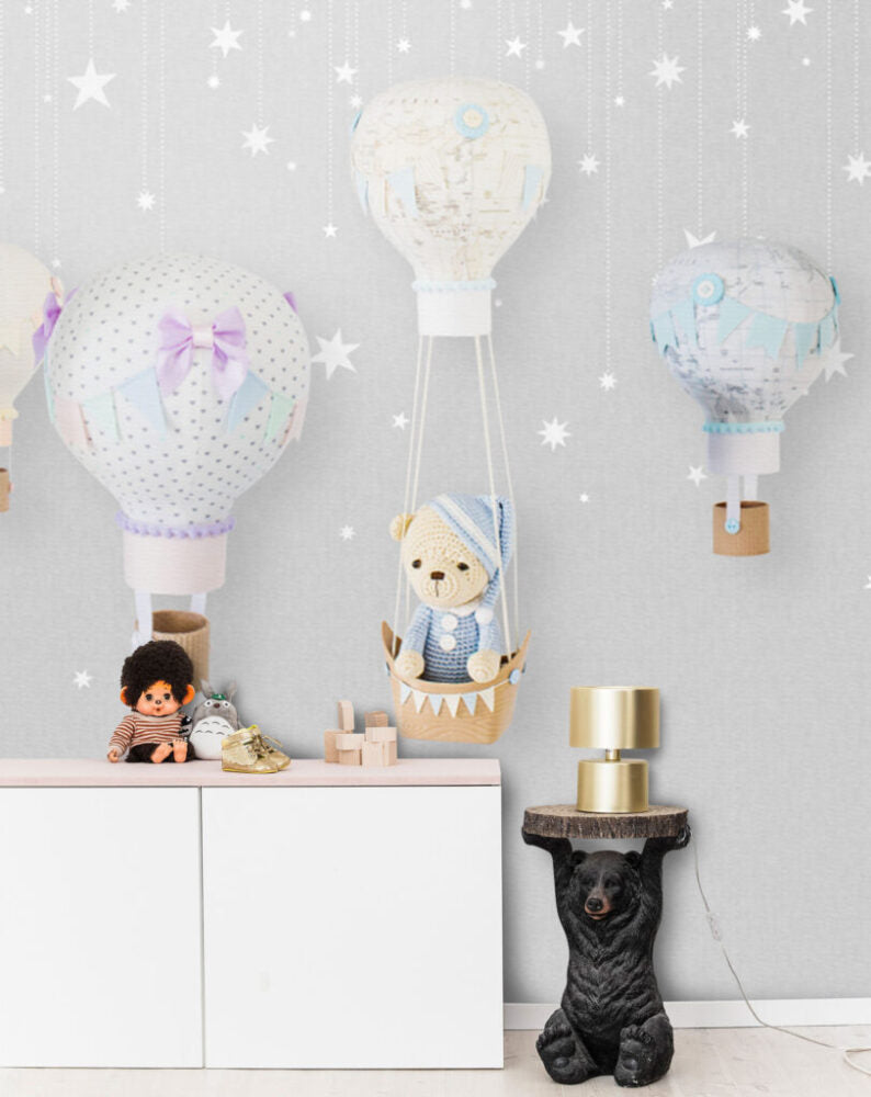 Teddy Bear Balloons Wallpaper : Pastel Starry Nursery Mural - View 2
