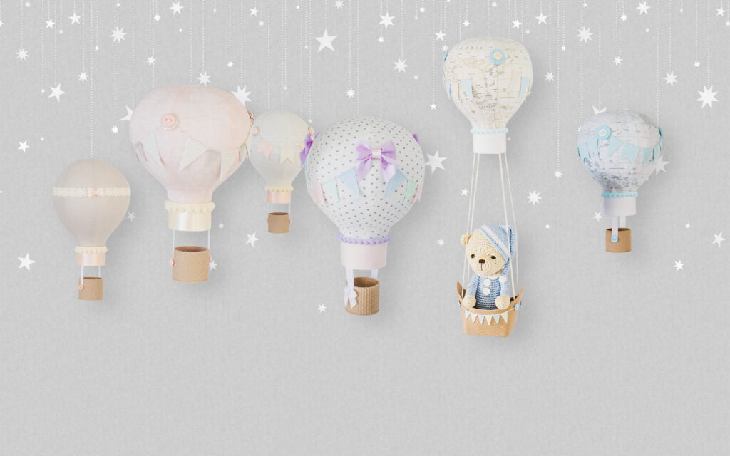 Teddy Bear Balloons Wallpaper : Pastel Starry Nursery Mural - flat design