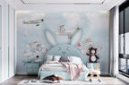 Pilot Animals Wallpaper : Little Airplanes in the Clouds Kids Mural