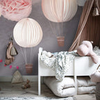 Paper Lantern Balloons Wallpaper : Pink Clouds on Grey Nursery Mural - View 4