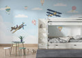 Little Biplanes Wallpaper : Soft Blue Sky and Clouds Kids Mural