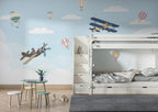 Little Biplanes Wallpaper : Soft Blue Sky and Clouds Kids Mural