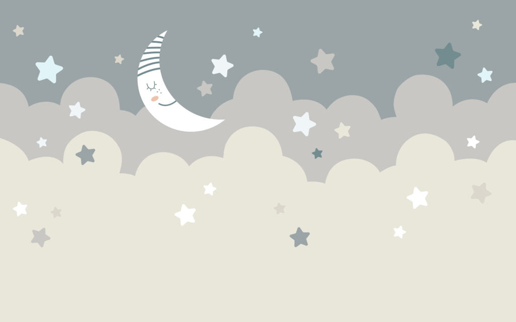 Moon and Stars Wallpaper : Grey and Beige Cloud Nursery Mural - flat design