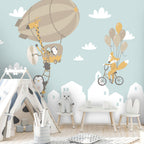 Flying Animals Over Town Wallpaper : Fox Balloon Ride Kids Mural - View 4