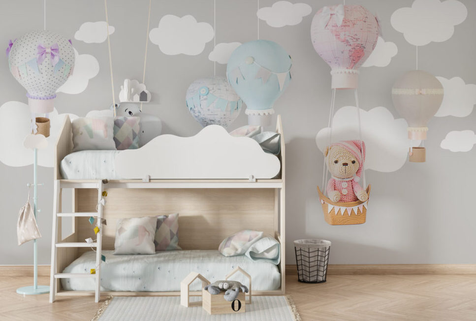 Teddy Bear Cloud Wallpaper : Pastel Balloons Nursery Mural