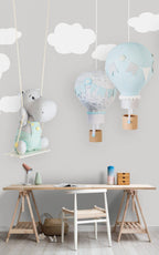 Teddy Bear Cloud Wallpaper : Pastel Balloons Nursery Mural - View 5