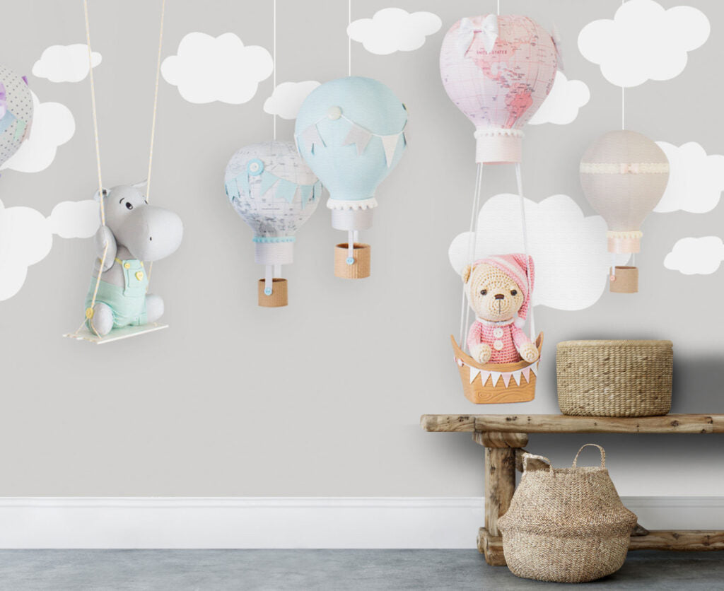 Teddy Bear Cloud Wallpaper : Pastel Balloons Nursery Mural - View 3