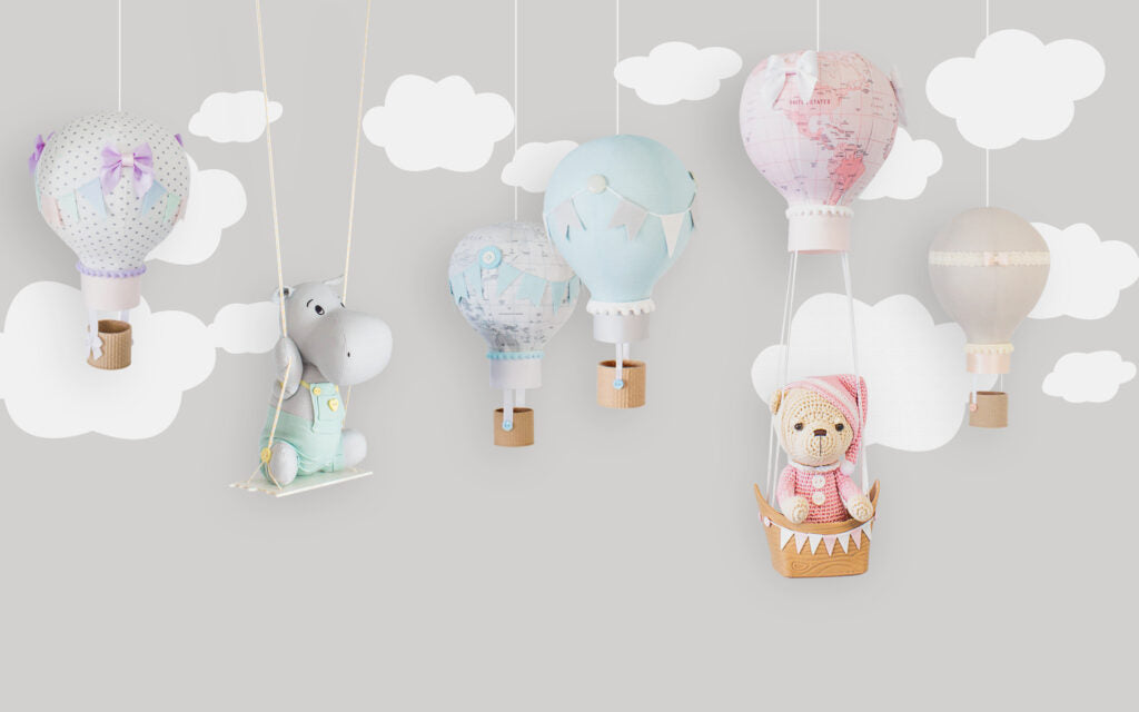 Teddy Bear Cloud Wallpaper : Pastel Balloons Nursery Mural - flat design