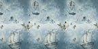 Underwater Sailing Ships Wallpaper : Blue Ocean Whale Kids Mural - flat design