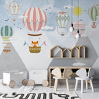 Mountain Balloons Wallpaper : Fox in Hot Air Balloon Kids Mural
