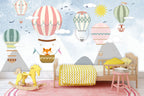 Mountain Balloons Wallpaper : Fox in Hot Air Balloon Kids Mural - View 2