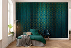 Teal Gold Hexagon Wallpaper : 3D Geometric Mural - View 2