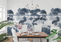 Blue Toile Landscape Wallpaper : Engraved Pine Forest Mural