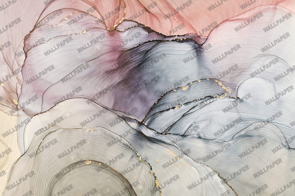 Lilac Marble Wallpaper : Grey Fluid Agate Mural - View 2