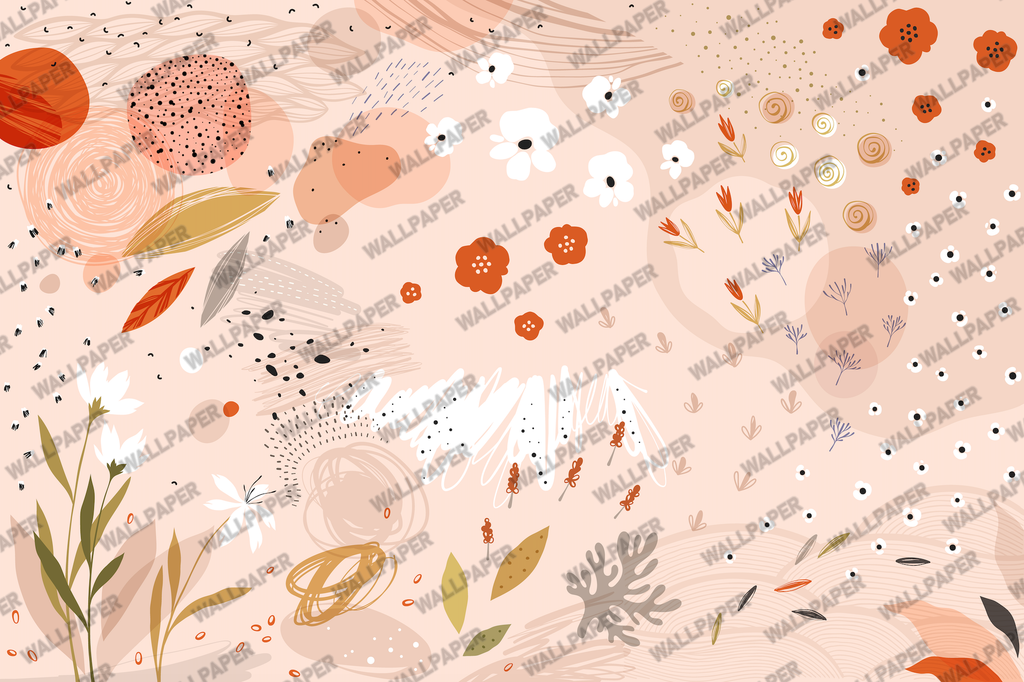 Peach Abstract Floral Wallpaper : Orange Blossom Brushstroke Mural - flat design