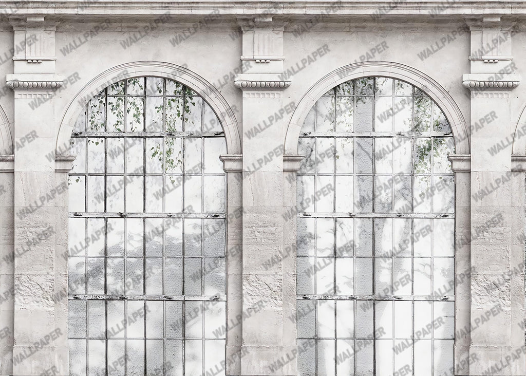 Concrete Arched Window Wallpaper : Industrial Loft Mural - View 2
