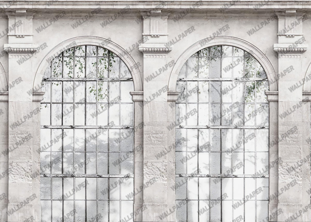 Concrete Arched Window Wallpaper : Industrial Loft Mural - View 2