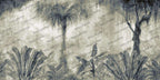 Faded Palm Jungle Wallpaper : Sage Vintage Tropical Mural - flat design