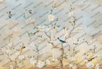 White Magnolia Tree Wallpaper : Bluebird Chinoiserie Mural - flat design