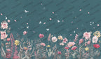 Teal Floral Butterfly Wallpaper : Pink Lotus Garden Mural - View 2