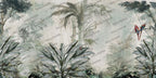 Misty Parrot Forest Wallpaper : Pale Green Tropical Mural - View 2
