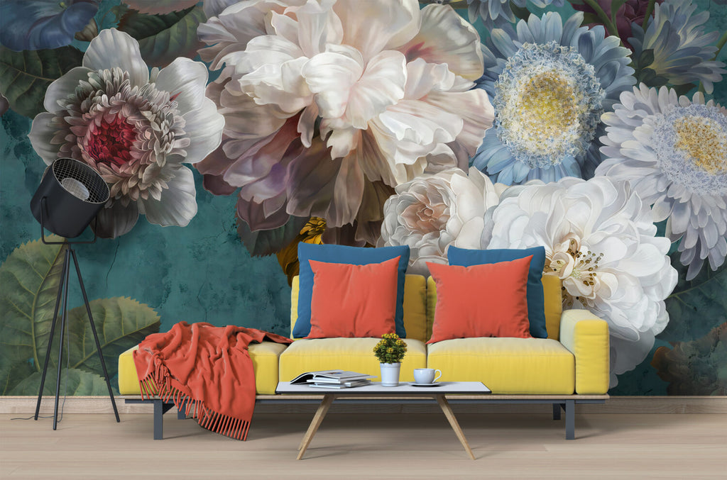Dark Peony Bouquet Wallpaper : Oversized Vintage Rose Mural