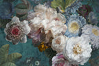 Dark Peony Bouquet Wallpaper : Oversized Vintage Rose Mural - flat design