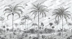Grey Palm Grove Wallpaper : Vintage Tropical Landscape Mural - flat design