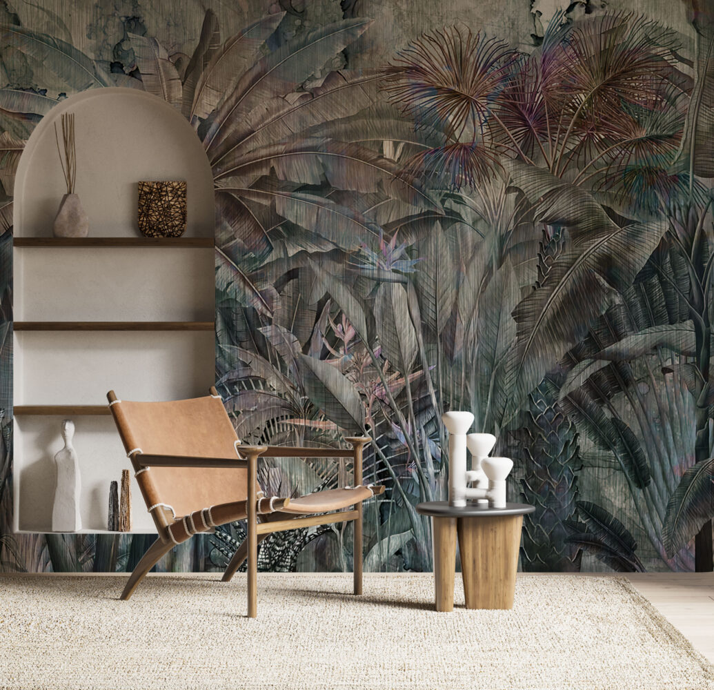 Misty Banana Leaf Wallpaper : Bird of Paradise Jungle Mural - View 4