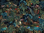 Dark Enchanted Garden Wallpaper : Moody Jungle Wildlife Mural - flat design
