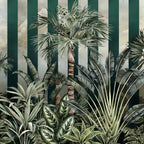Striped Palm Jungle Wallpaper : Emerald Tropical Plants Mural - flat design
