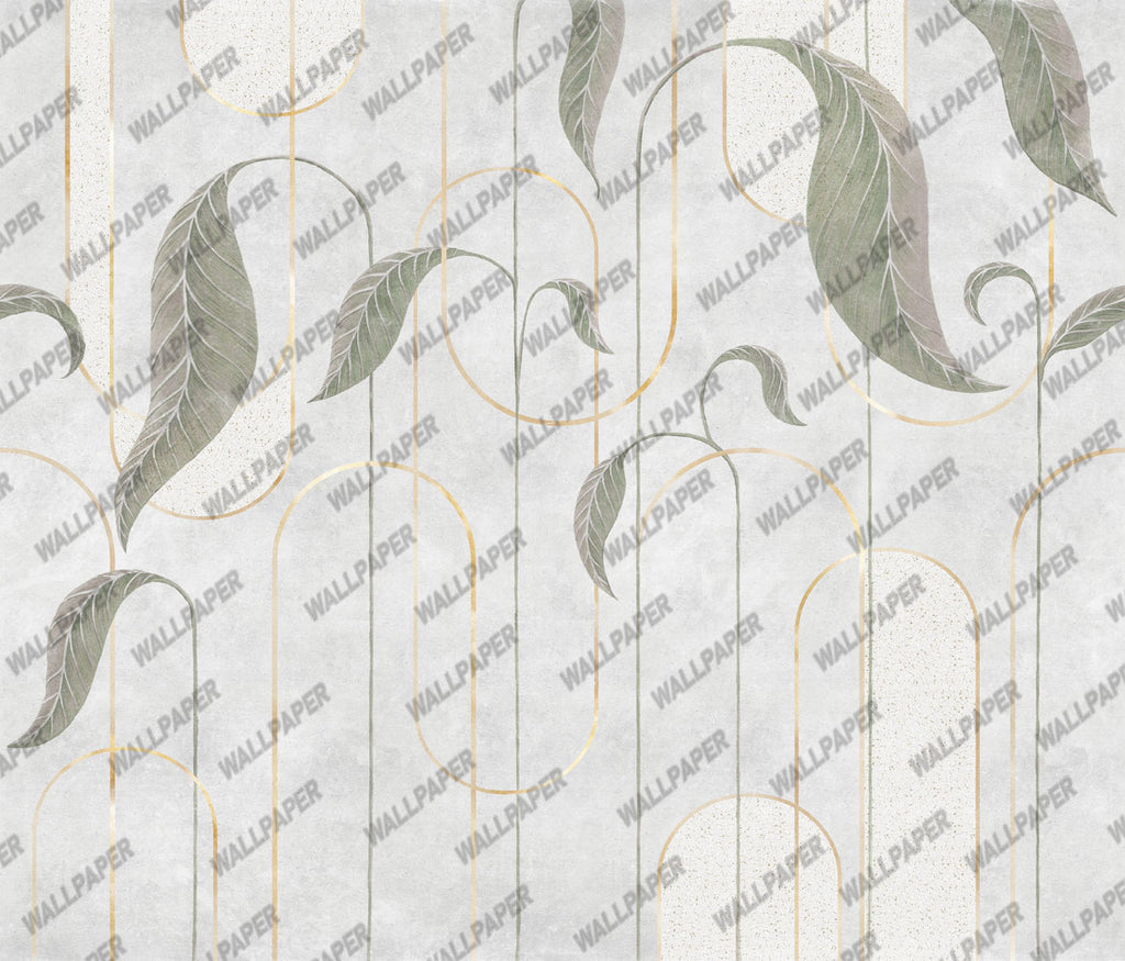 Green Art Deco Leaf Wallpaper : Peach Arches Geometric Mural - View 2