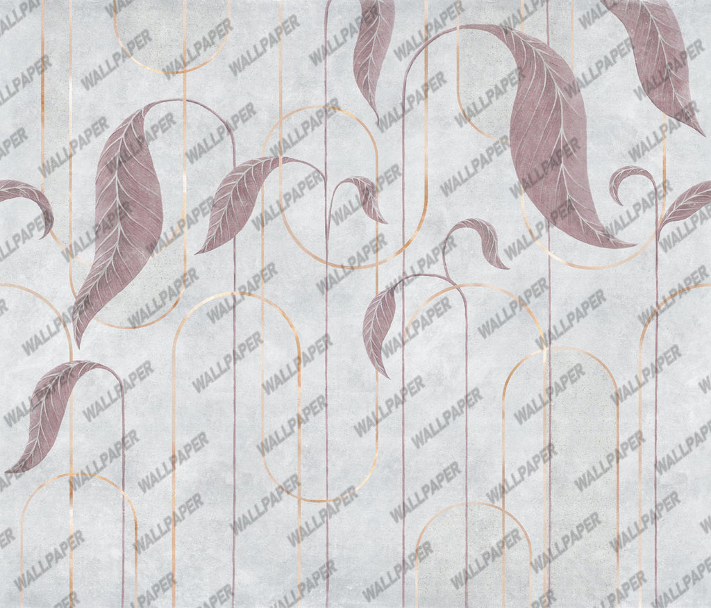 Burgundy Art Deco Leaf Wallpaper : Mauve Arches Geometric Mural - View 2