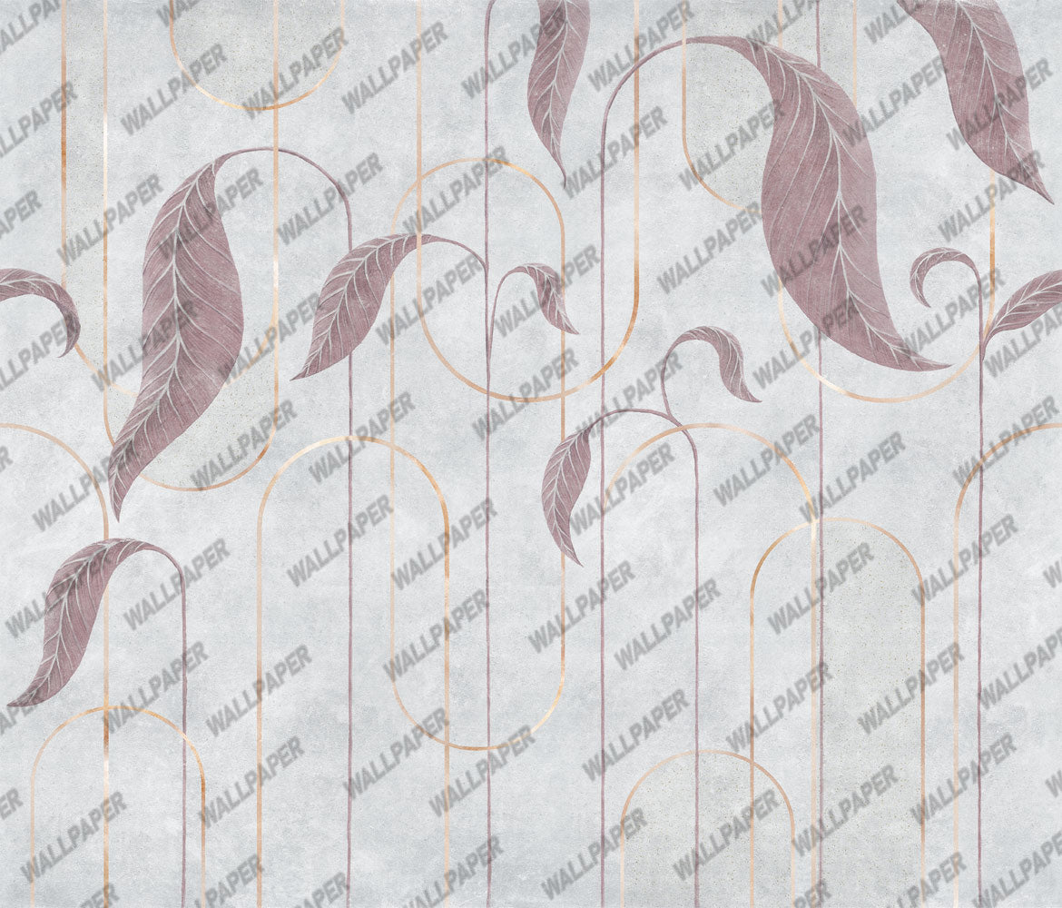 Burgundy Art Deco Leaf Wallpaper : Mauve Arches Geometric Mural - View 2