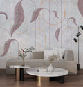 Burgundy Art Deco Leaf Wallpaper : Mauve Arches Geometric Mural