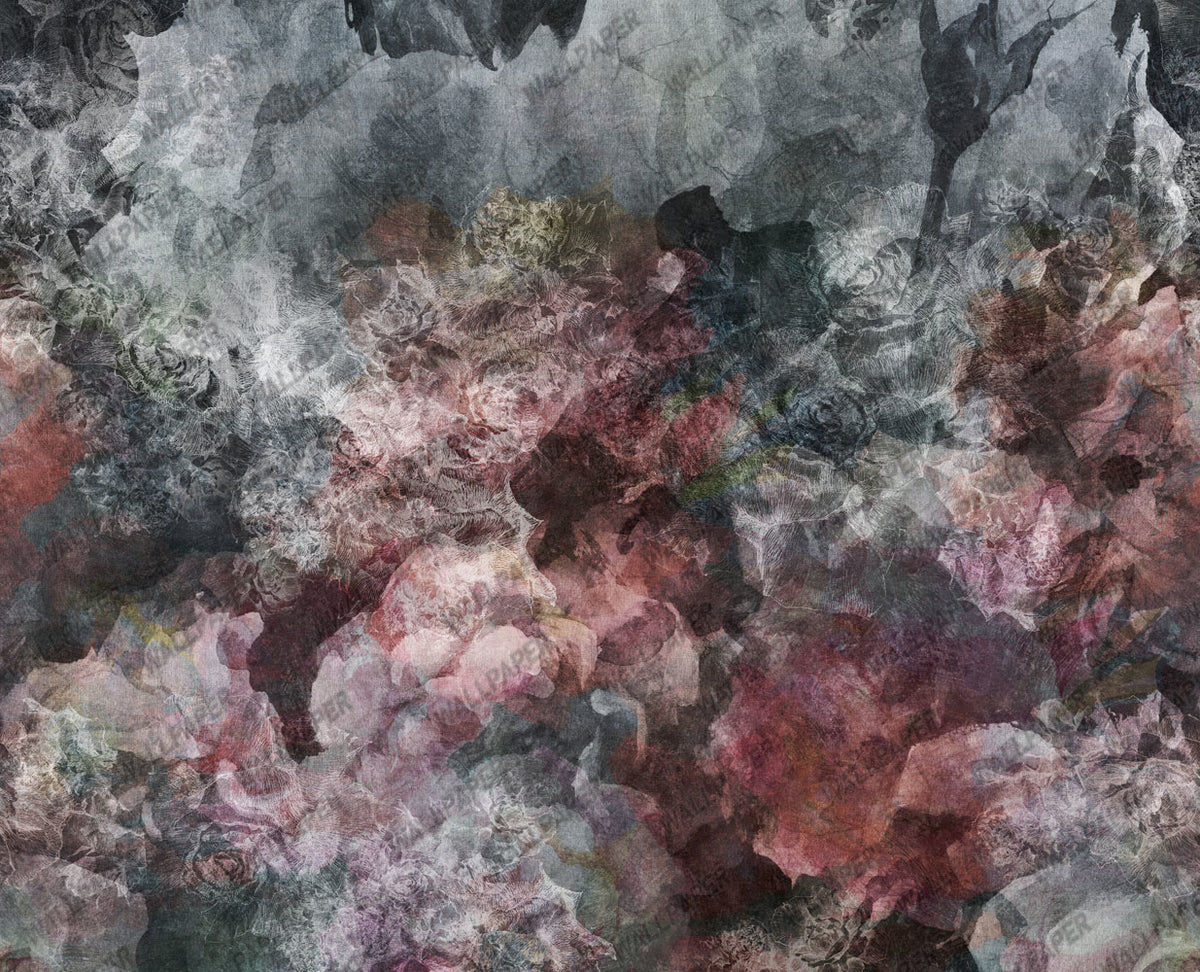 Smoky Peony Wallpaper : Abstract Burgundy Floral Mural - flat design