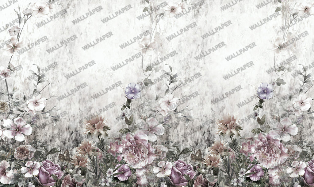 Hanging Flowers Wallpaper : Soft Grey Cascading Blossom Mural - View 2