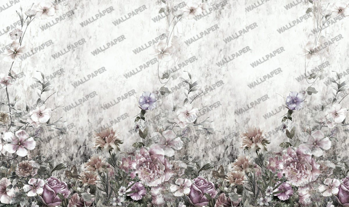 Hanging Flowers Wallpaper : Soft Grey Cascading Blossom Mural - View 2