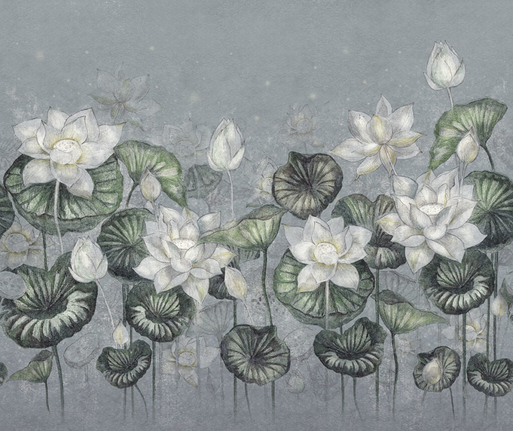 Lotus Leaf Wallpaper : Soft Cream Water Lily Mural - View 4