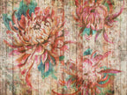 Rustic Wood Floral Wallpaper : Pink Teal Distressed Plank Mural - View 4