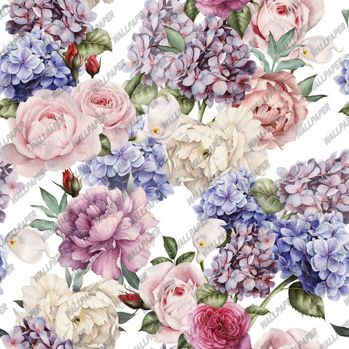 Hydrangea Bouquet Wallpaper : Lilac and Cream Floral Mural - View 2